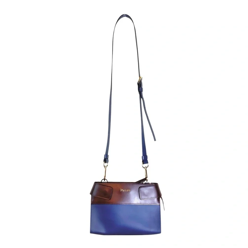 Pollini Brown & Blue Crossbody Satchel Bag